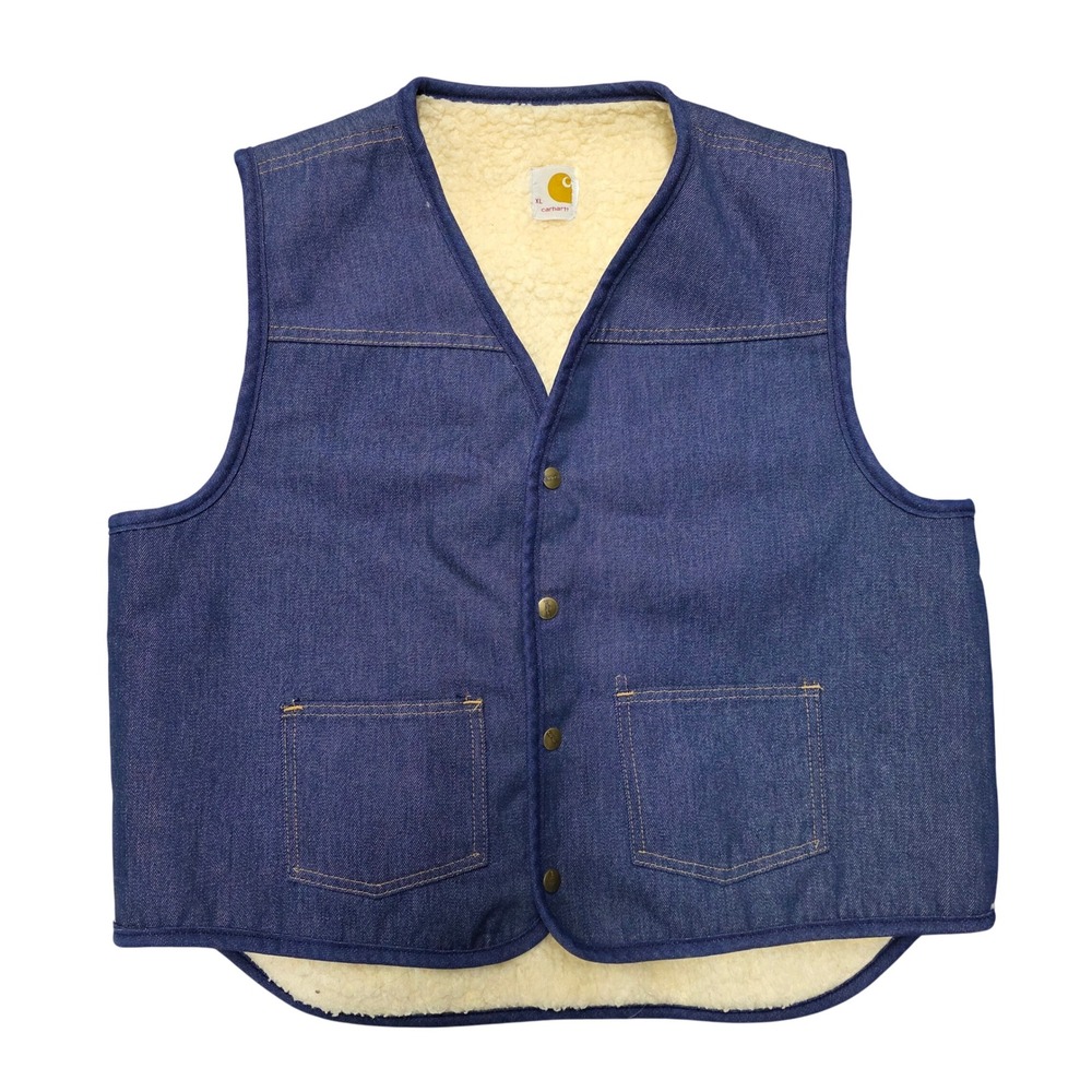 Vintage Carhartt Womens Sherpa Lined Denim Vest Insulated Workwear Utility XL
